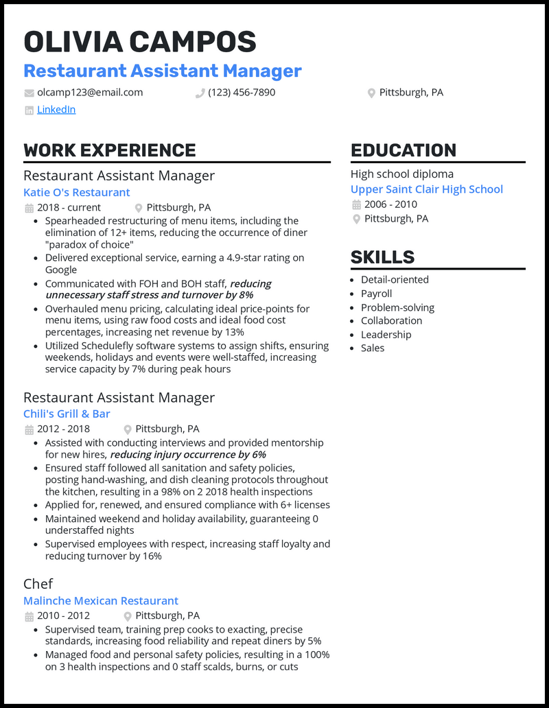 Essential Tips for Crafting an Outstanding Assistant Restaurant Manager Resume Profile
