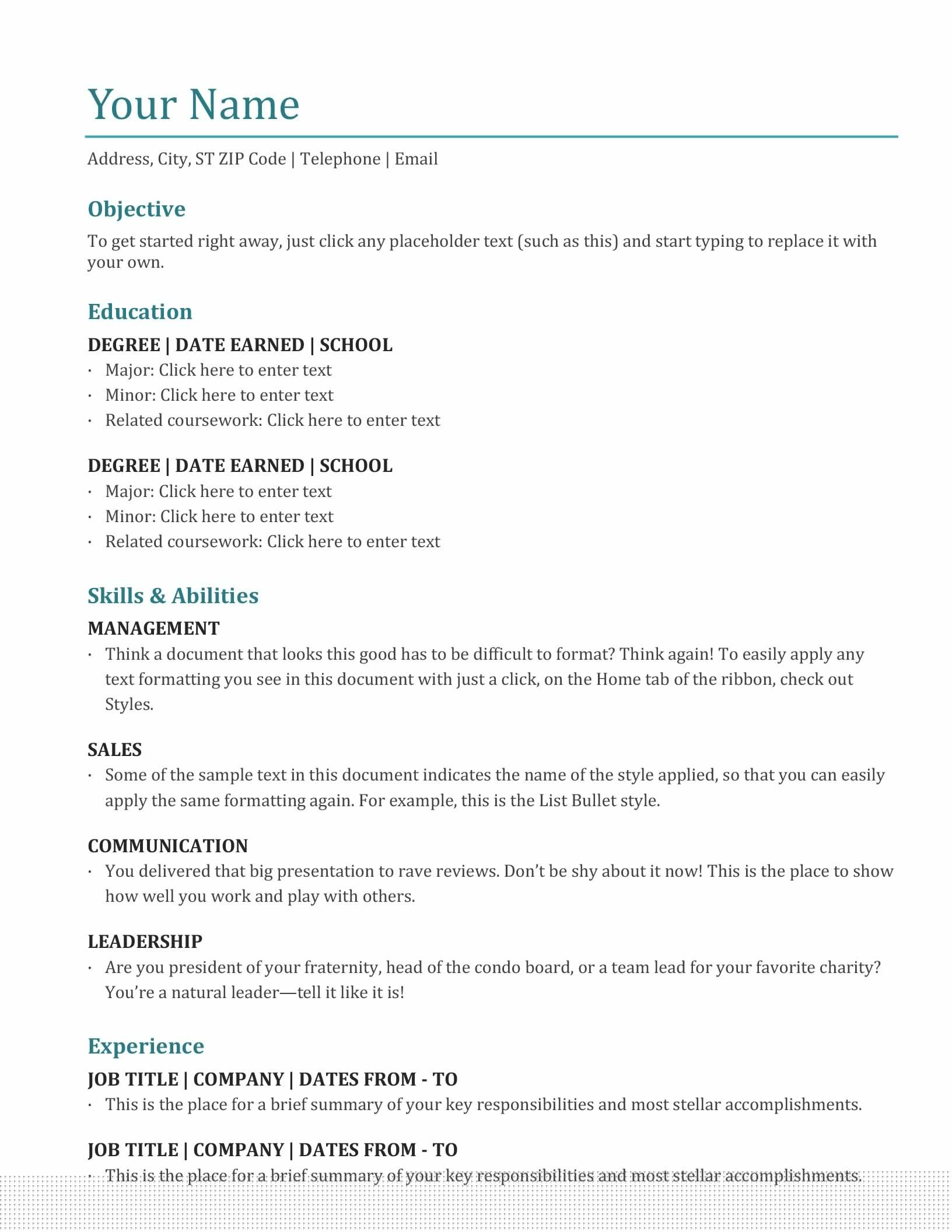 Creating a Standout Job Application: Basic Resume Template Microsoft Word 2010