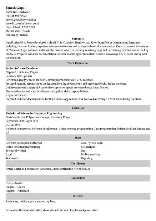 The Ultimate Guide to the Best Resume Format 1 Year Experience
