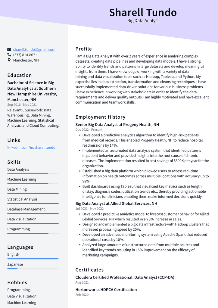 Crafting an Impressive Big Data Analyst Resume: Tips and Examples