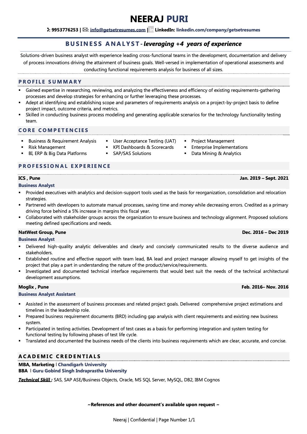 Essential Insights: Crafting a Winning Business Analyst Job Resume Sample