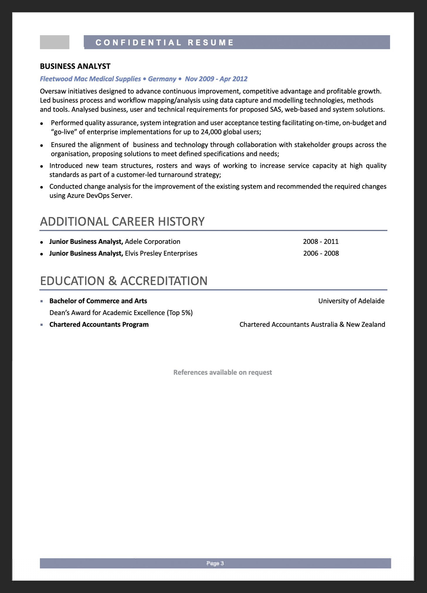 Essential Business Analyst Resume Examples Australia for Your Job Search