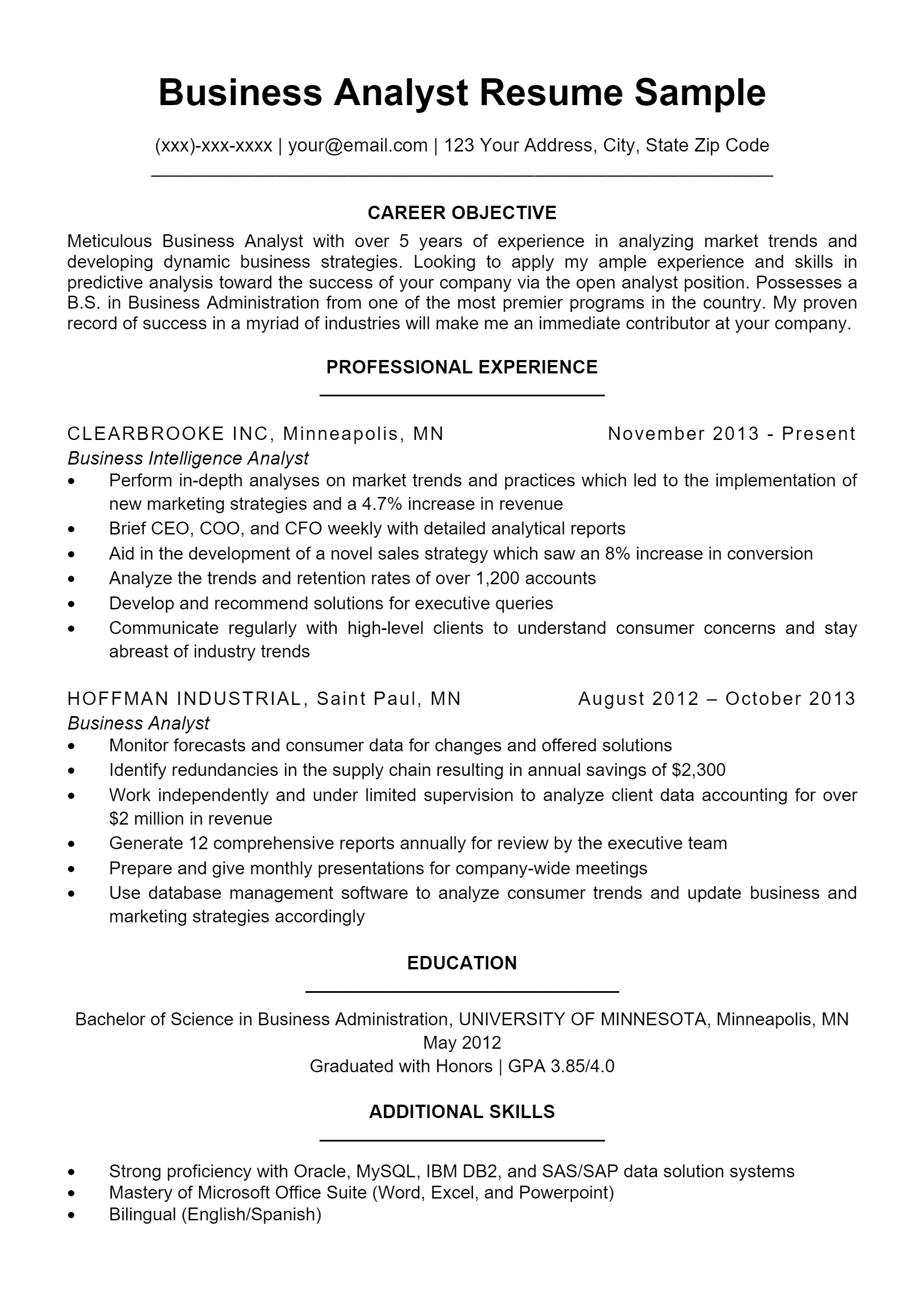 Essential Guide to Crafting Your Business Analyst Resume Template 2010