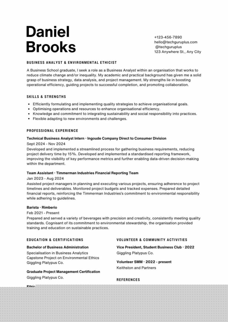 Maximize Your Job Opportunities with Our Comprehensive Business Analyst Resume Template Word