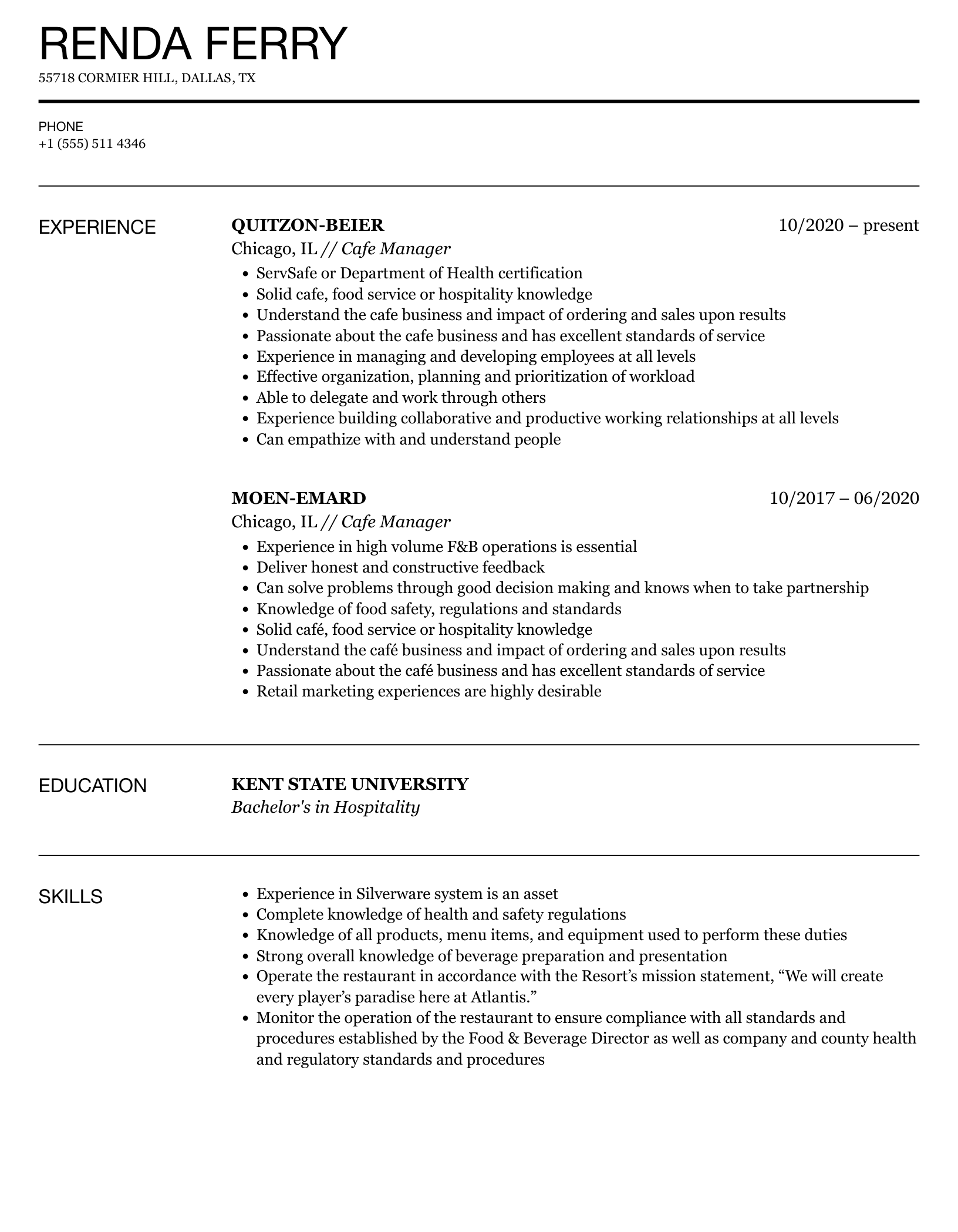 Essential Tips for Crafting an Impressive Cafe And Restaurant Manager Resume