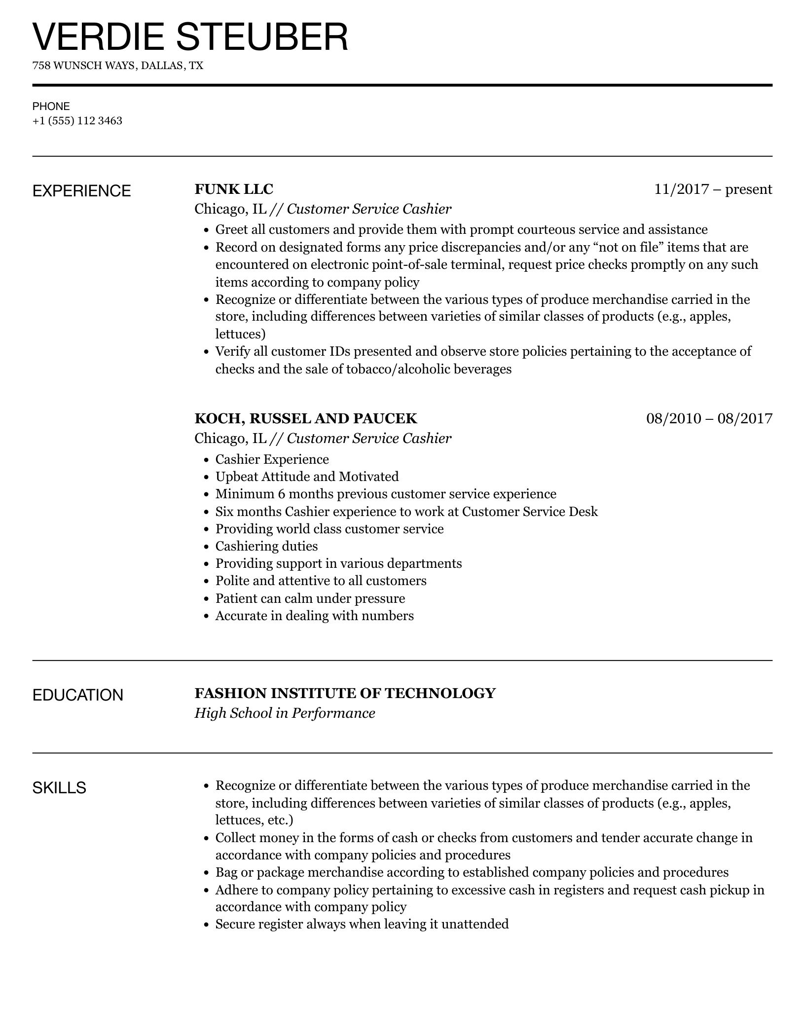 Essential Tips for Crafting an Impressive Cashier/Customer Service Skills Resume