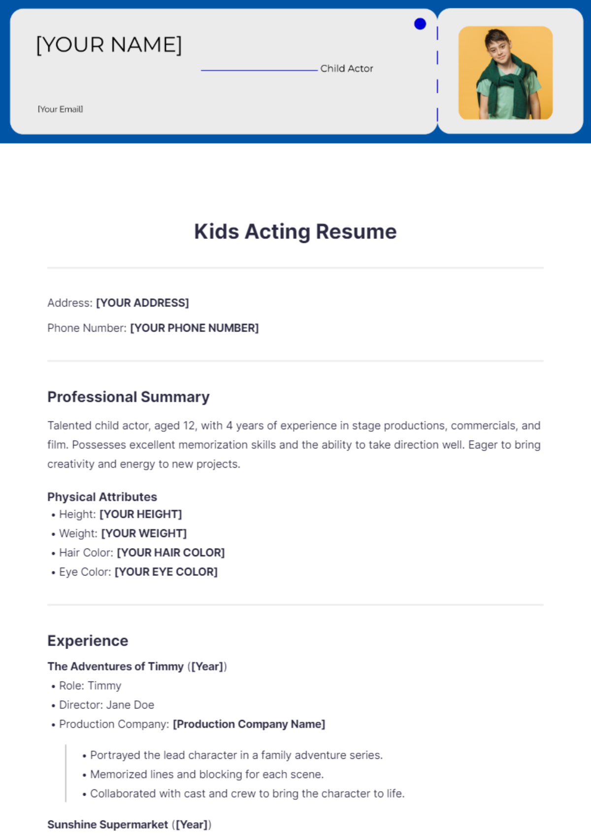 Download Your Child Actor Resume Template Free: A Complete Guide to Getting Started in Acting