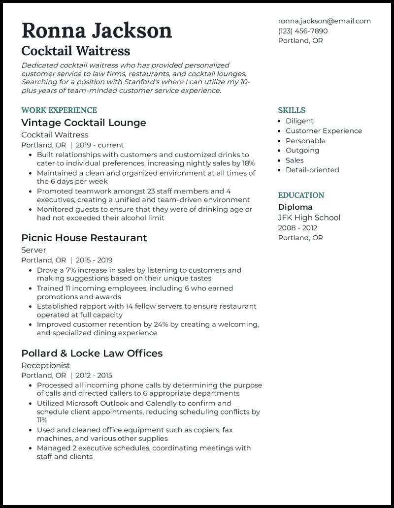 Crafting a Winning Cocktail Waitress Resume Objective: Tips and Examples