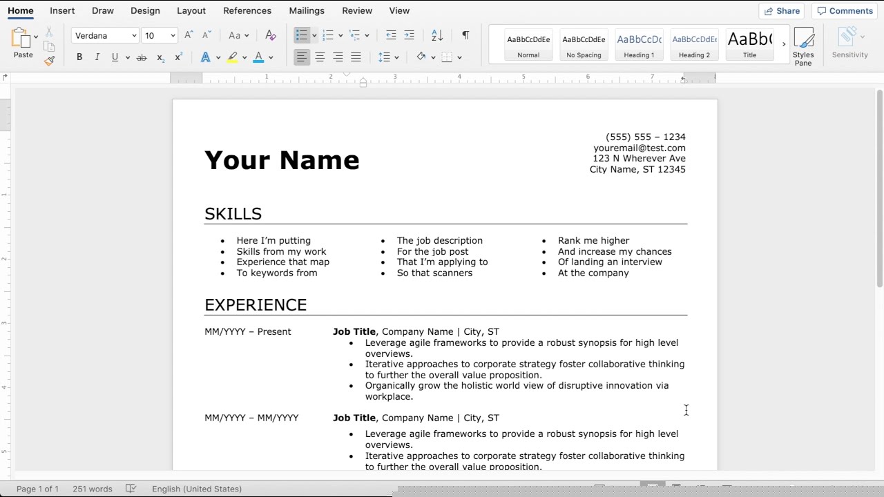 Step-by-Step Guide to Creating A Resume In Word