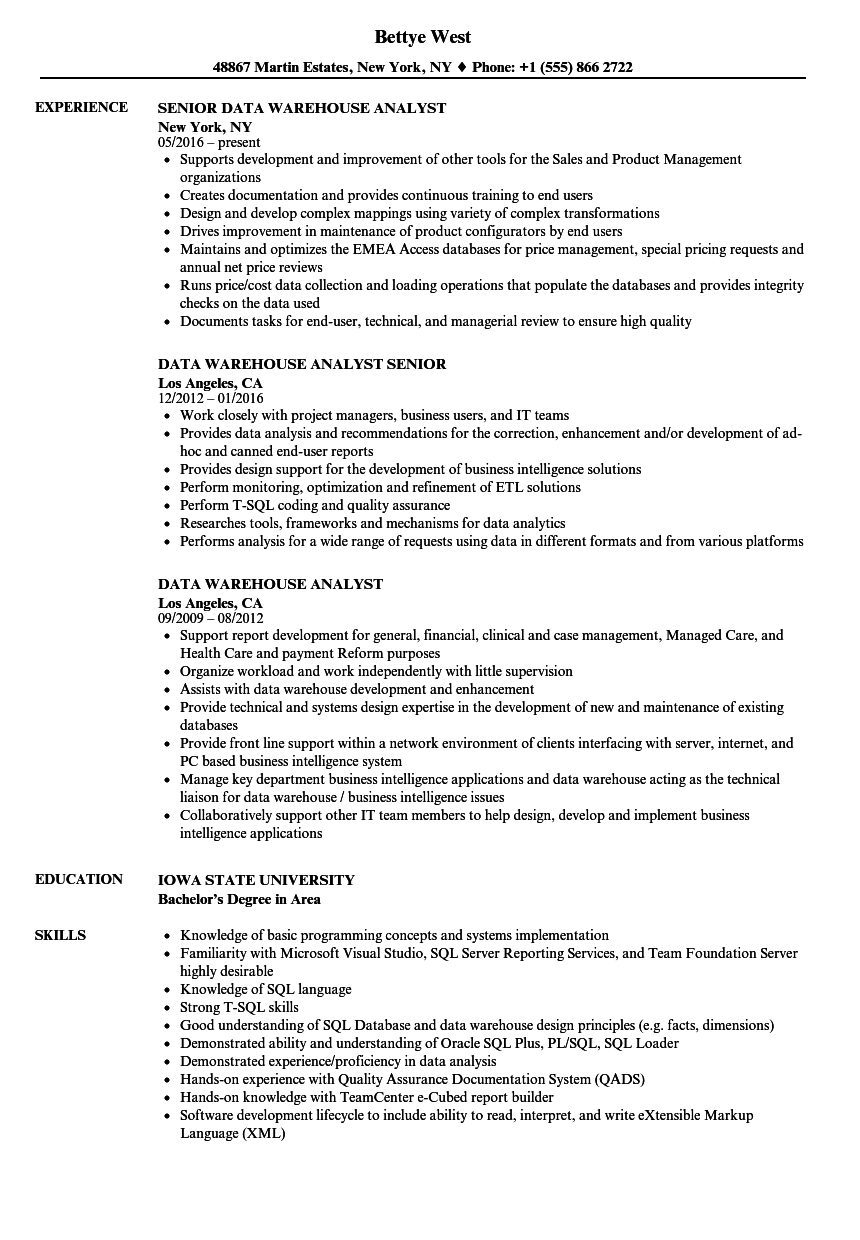 Essential Guide to Crafting a Data Warehouse Business Analyst Resume Sample