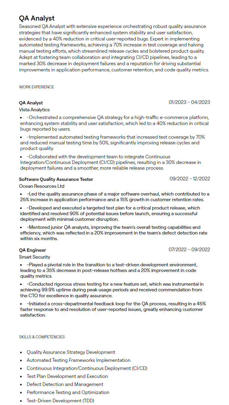 Essential Tips for Crafting an Outstanding Data Warehouse QA Analyst Resume