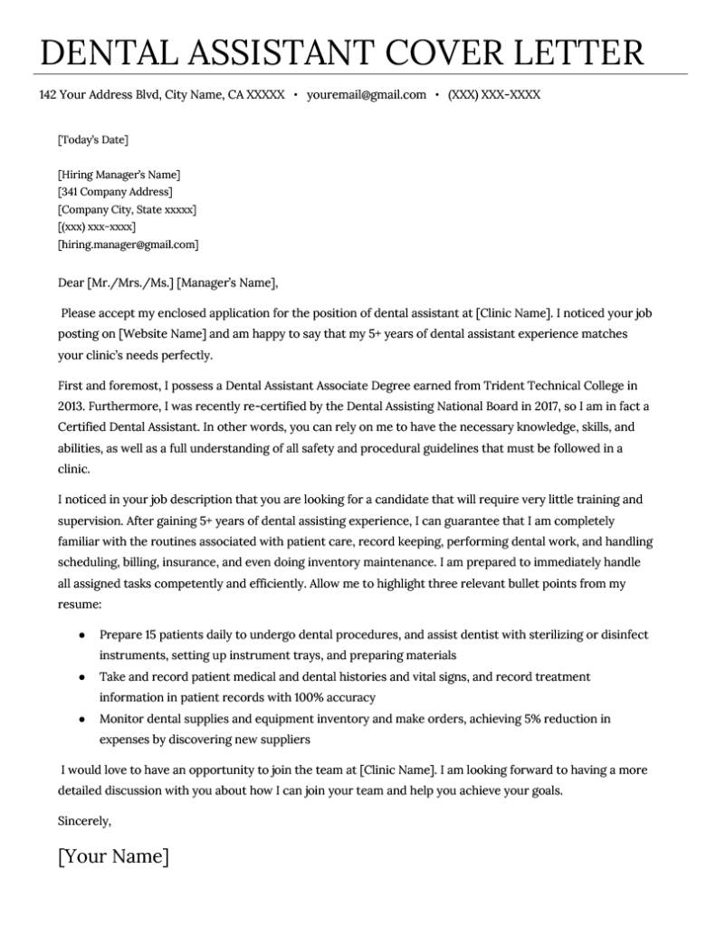 Essential Tips and Examples: Dental Assistant Resume Cover Letter Samples
