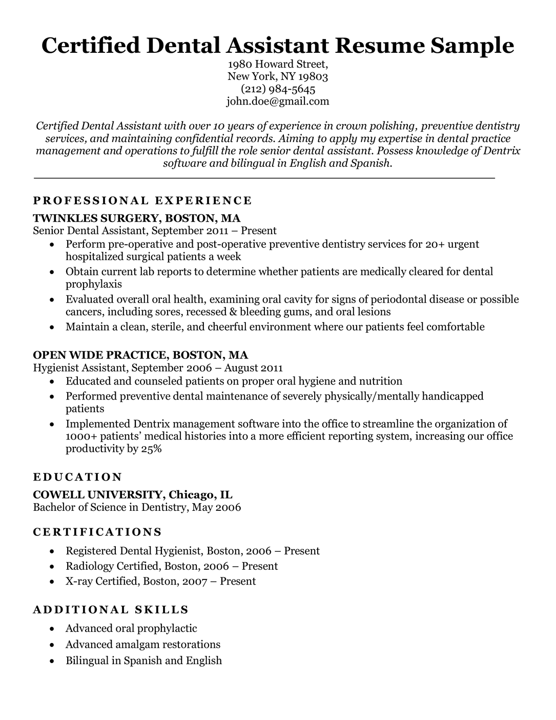 Essential Tips for Crafting an Impressive Dental Assistant Resume Sample Objective