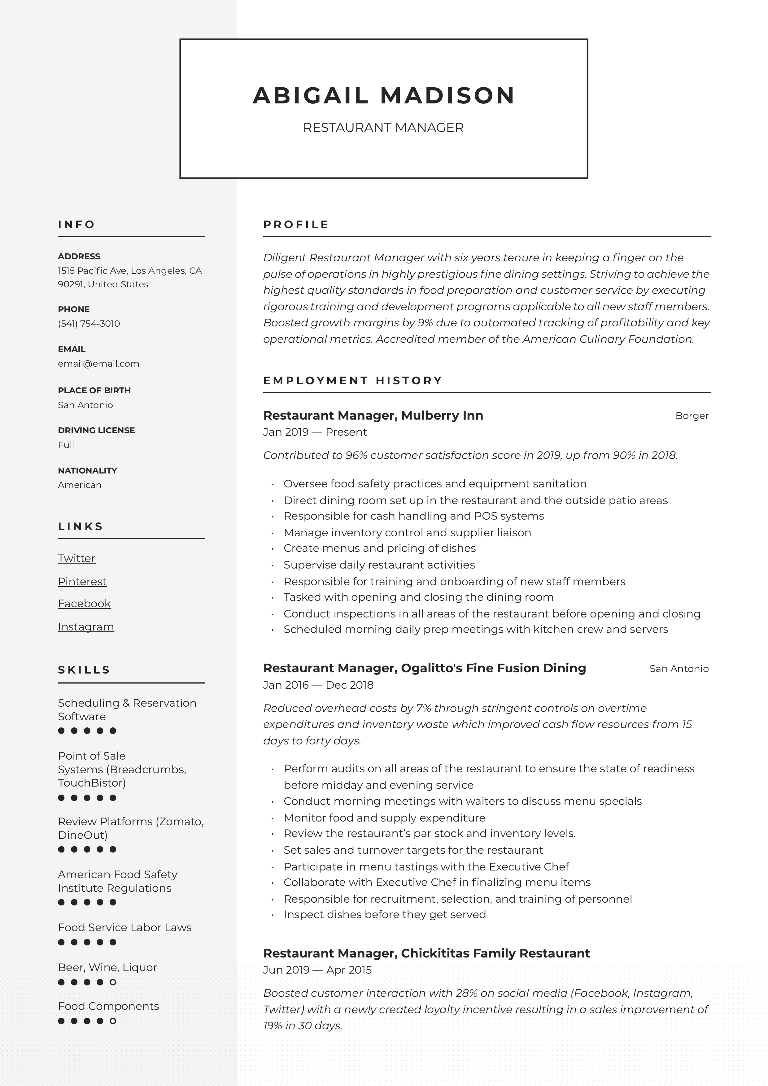 Crafting a Winning Example Of Restaurant Manager Resume: Tips and Best Practices