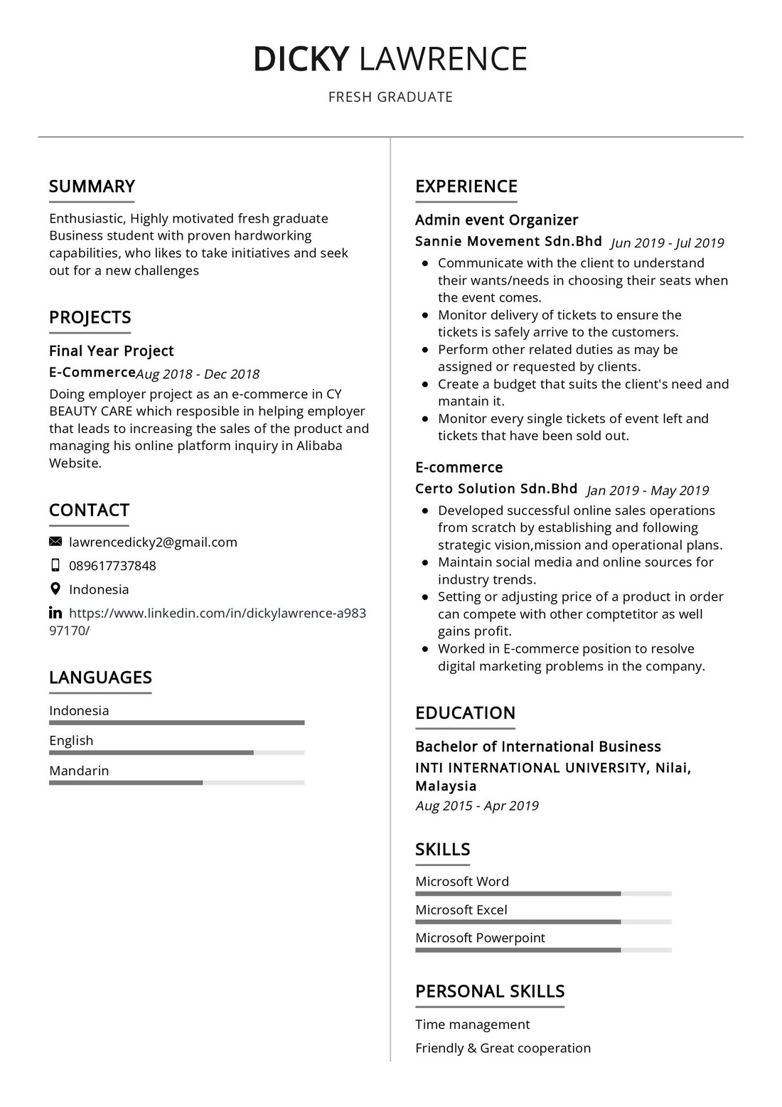 Good Resume Example Fresh Graduate: Crafting the Perfect Start to Your Career