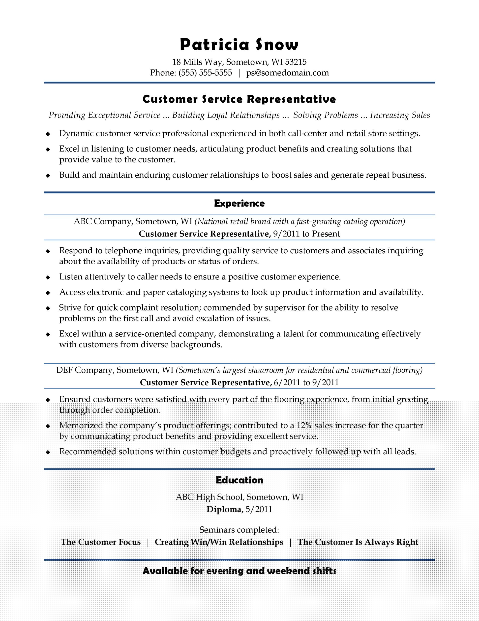 Top Good Resume Examples For Customer Service That Land Jobs