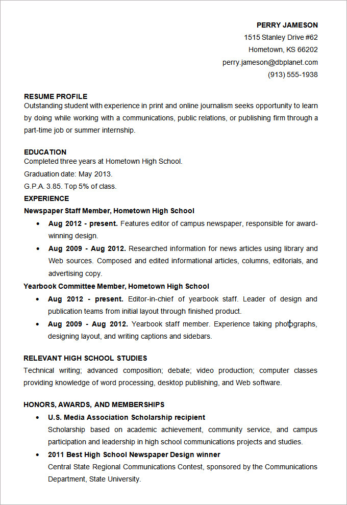 Enhance Your Job Prospects with Our High School Student Resume Template Microsoft Word 2010