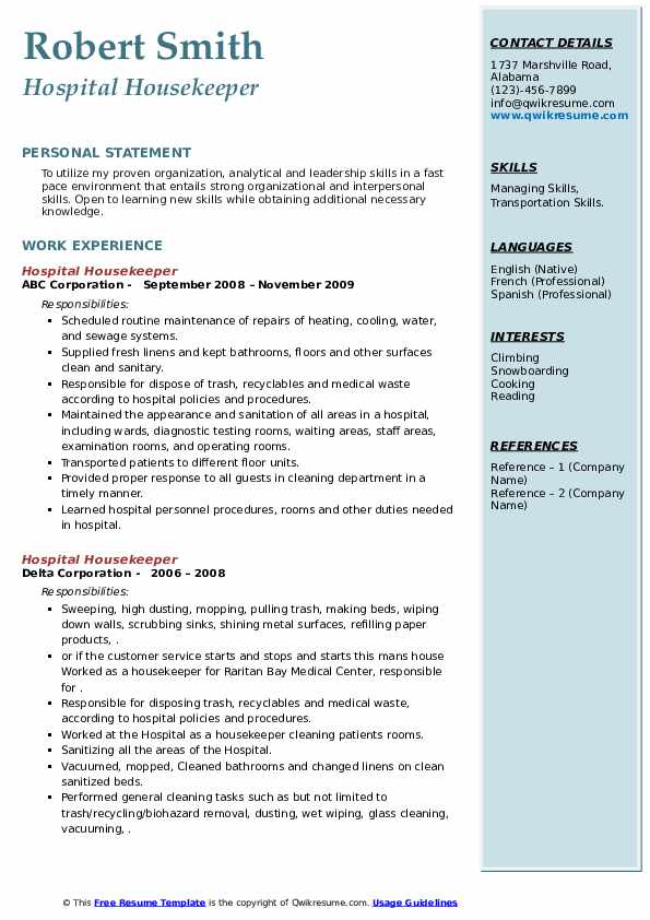 Essential Hospital Housekeeping Resume Templates to Land Your Dream Job