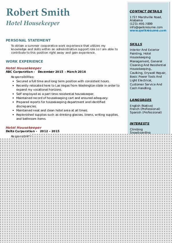 Essential Guide to Crafting a Winning Hotel Housekeeping Duties Resume Sample