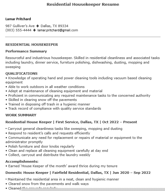 Essential Housekeeping Resume Examples 2012: Stand Out in Your Job Search