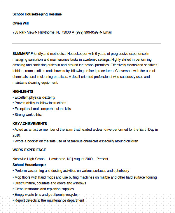 Essential Tips for Crafting an Impressive Housekeeping Resume for School