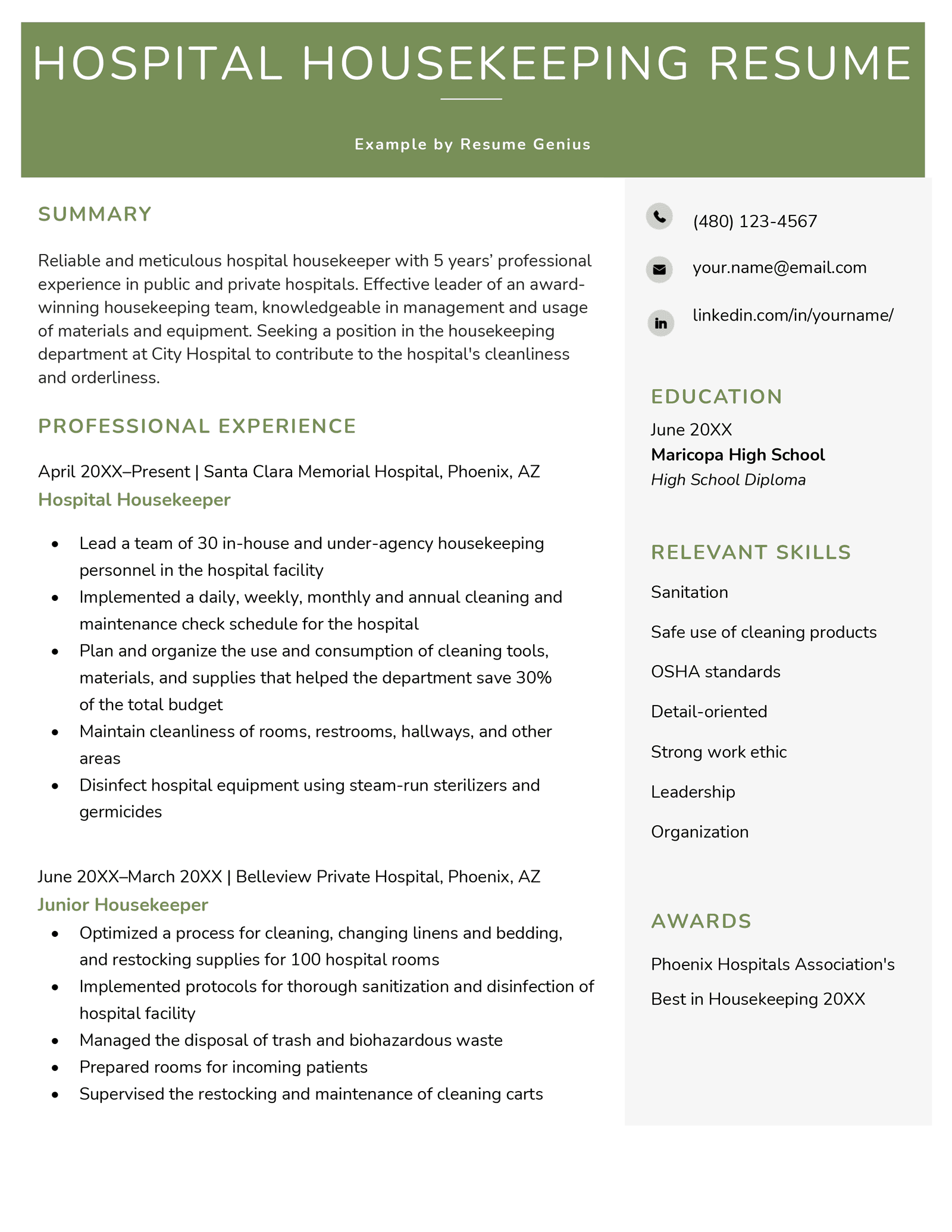 Essential Tips for Crafting a Winning Housekeeping Resume in Hospital Settings