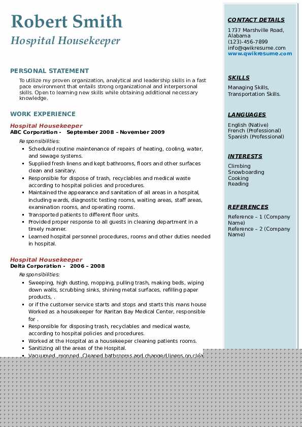 Essential Housekeeping Resume Sample In Hospital: Tips and Templates for Success