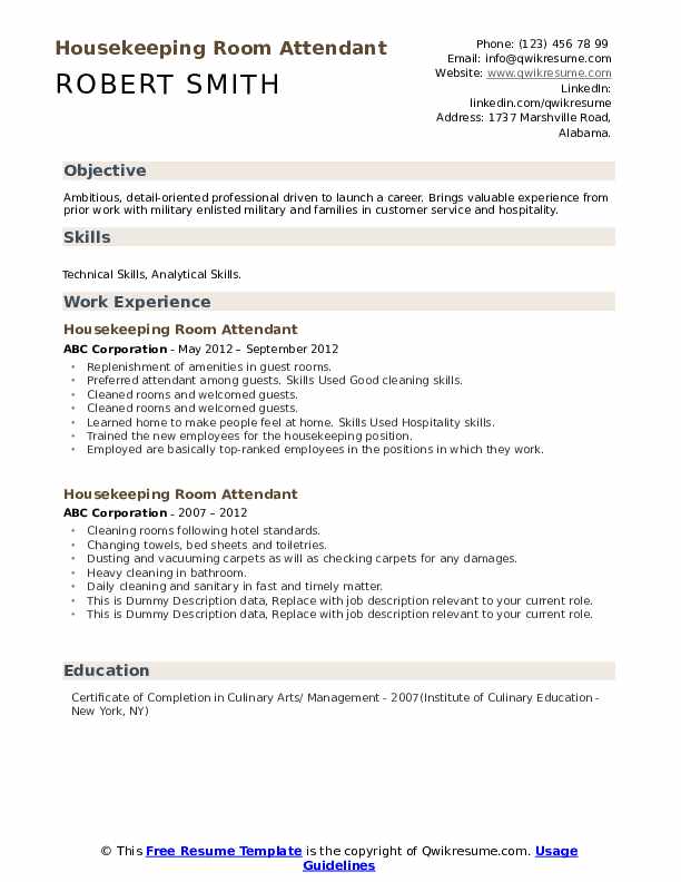 Crafting an Effective Housekeeping Room Attendant Resume Objective