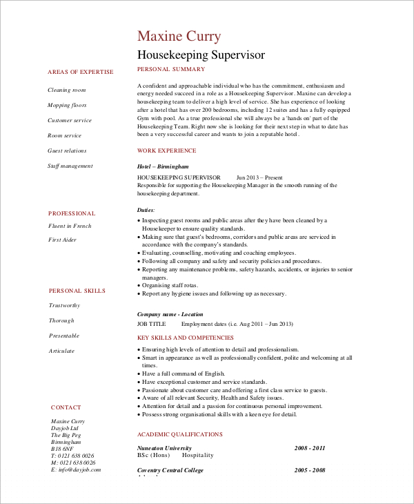 How to Craft the Perfect Housekeeping Supervisor Resume PDF for Your Job Application