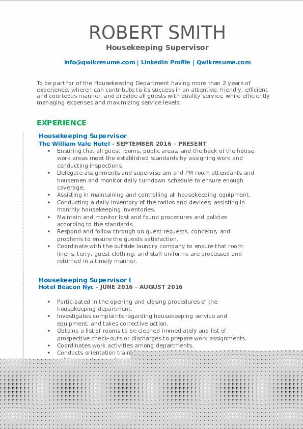 Essential Housekeeping Supervisor Resume Template: Crafting Your Path to Success