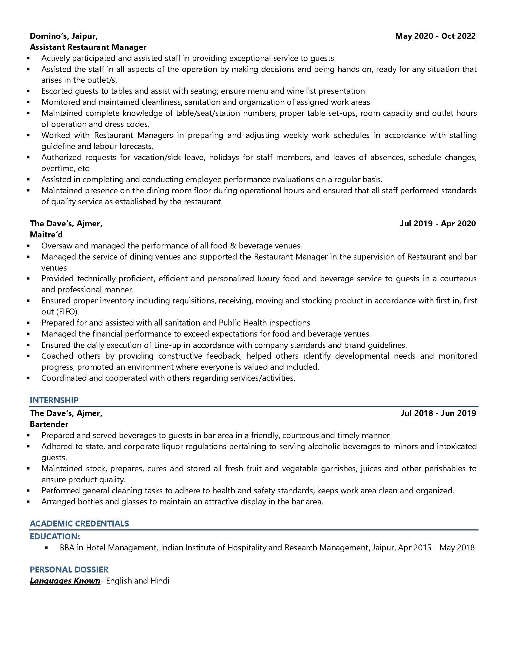 Essential Tips for Crafting an Impressive Indian Restaurant Manager Resume