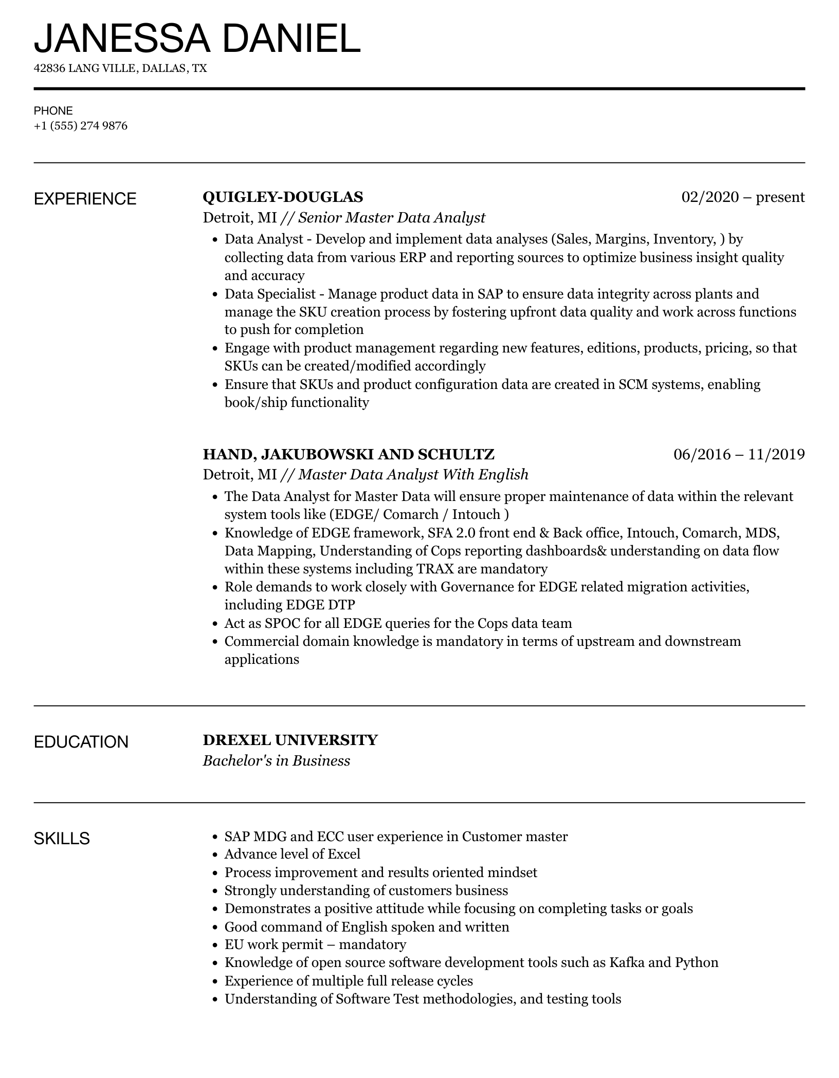 Essential Master Data Analyst Resume Samples to Land Your Dream Job