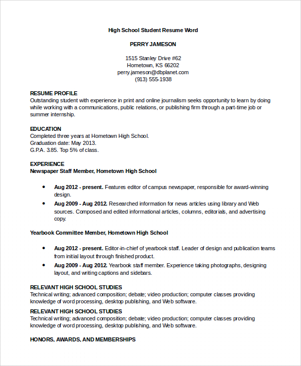 Unlock Your Career Potential with Microsoft Office Resume Templates For A Highschool Student
