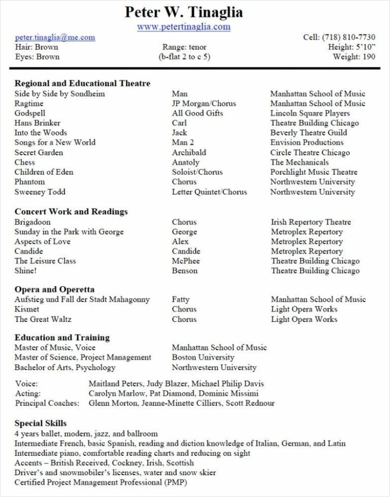 Unlock Your Performance Potential with Our Musical Theatre Resume Template Free