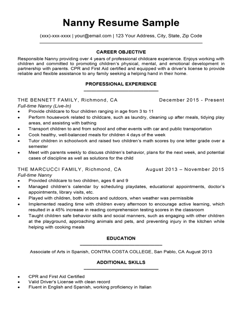 Top Nanny Housekeeper Resume Examples to Help You Stand Out