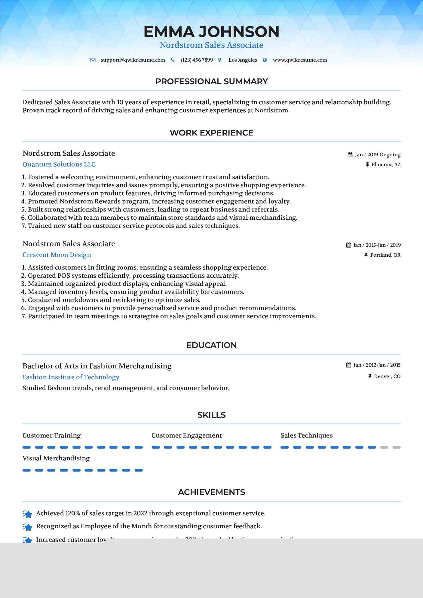 Nordstrom Sales Associate Resume Sample: Stand Out with a Winning CV