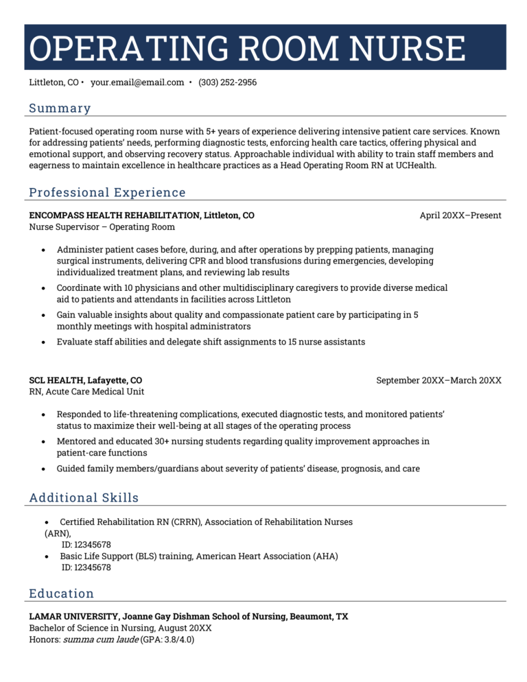 Essential Tips to Crafting a Winning Nurse Resume Operating Room