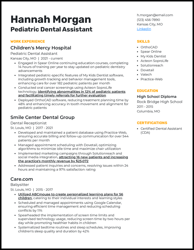 Pediatric Dental Assistant Resume Examples: Crafting the Perfect Application for a Rewarding Career