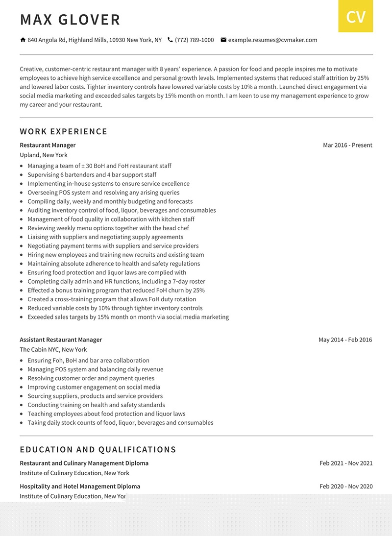 Crafting a Winning Restaurant Area Manager Resume: Tips and Examples