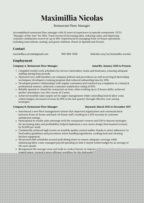 Crafting a Standout Restaurant Floor Manager Resume: Tips and Examples