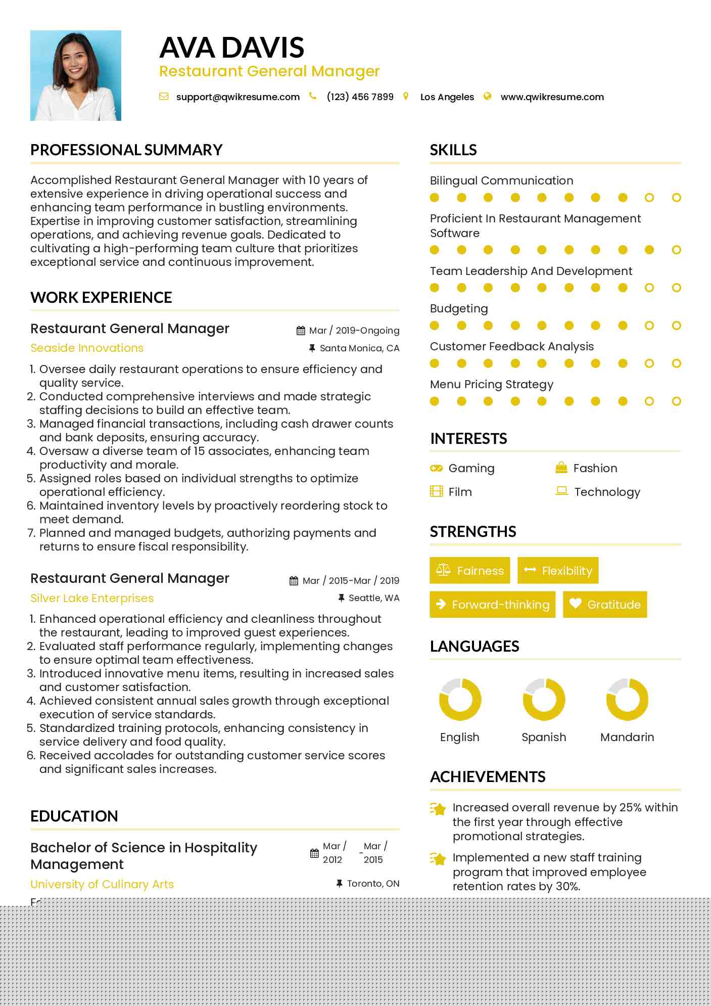 Essential Elements of a Winning Restaurant General Manager Responsibilities Resume