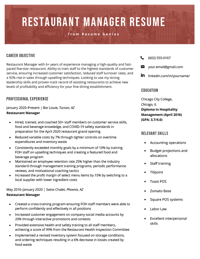 Crafting the Perfect Restaurant Manager Resume Objective: Tips and Examples