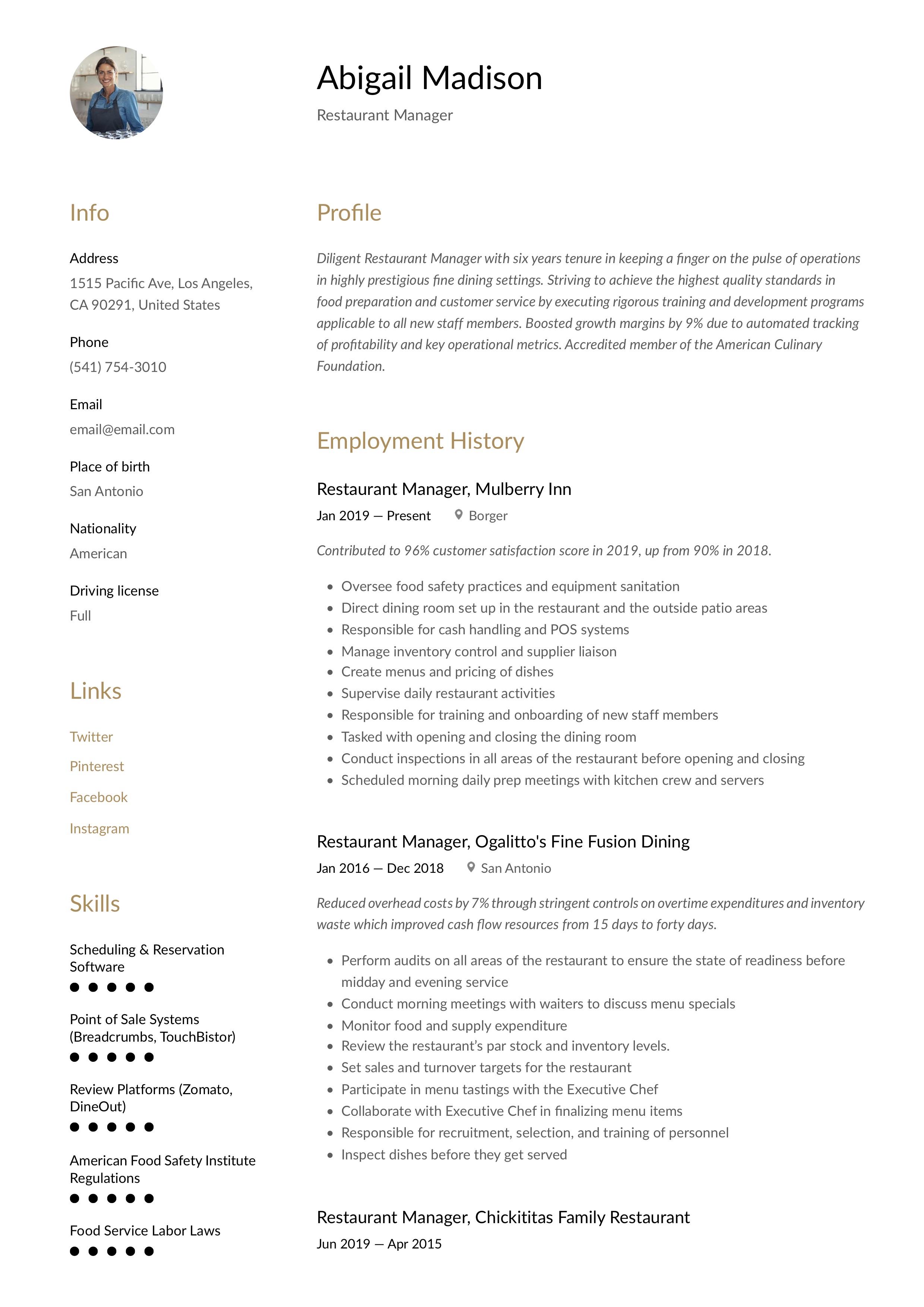 Crafting an Impressive Restaurant Manager Work Experience Resume: Tips and Examples