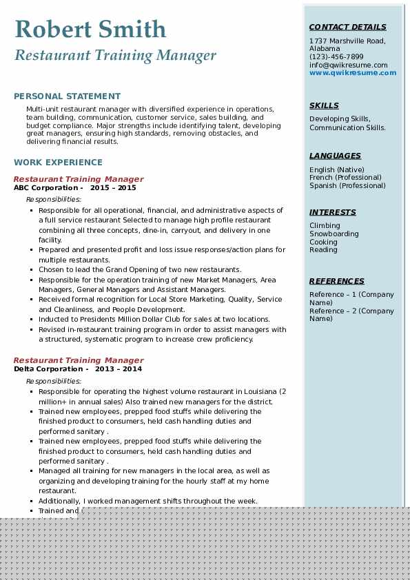Crafting an Effective Restaurant Training Manager Resume: Tips and Examples