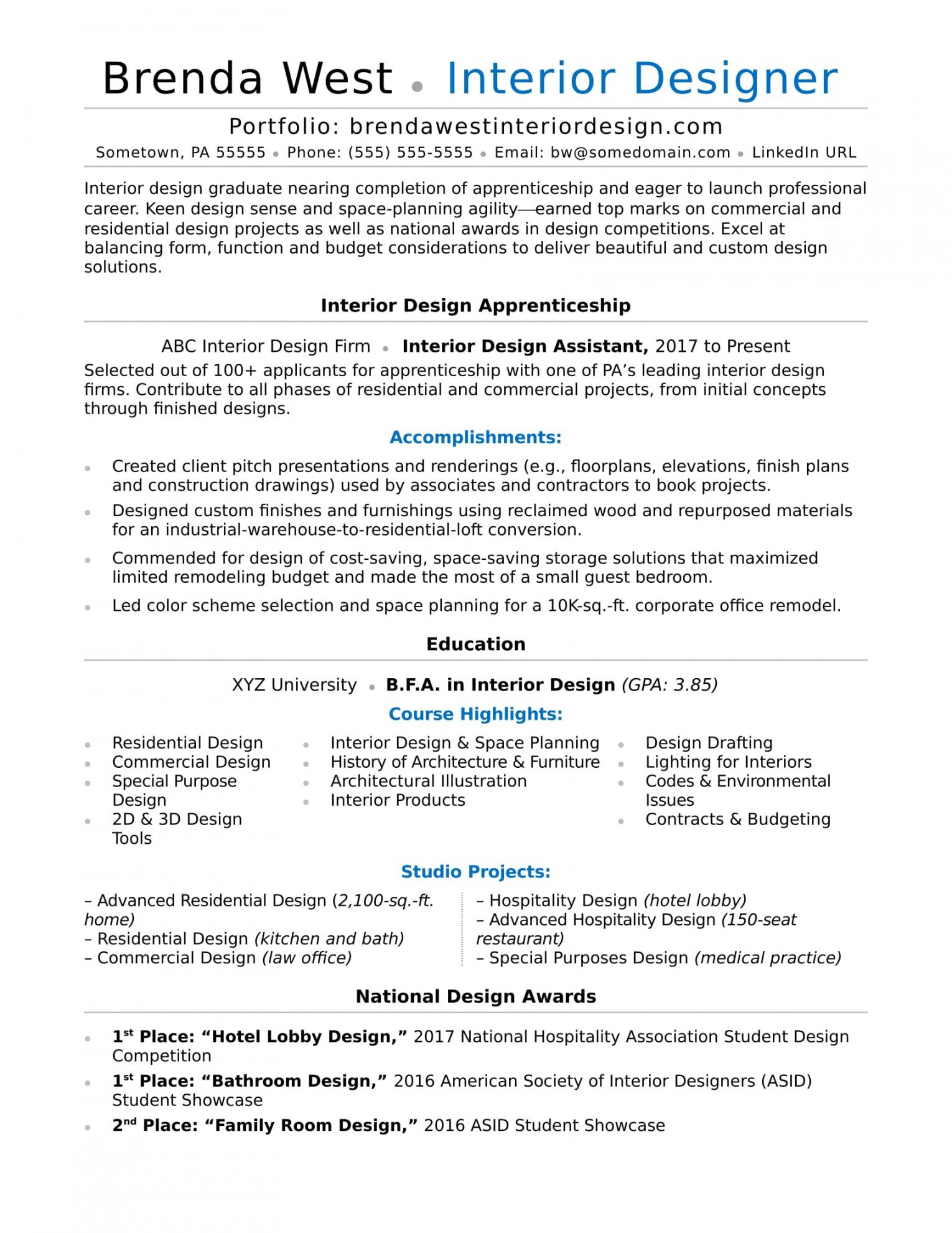 Essential Elements of a Resume Interior Design Quotation Sample