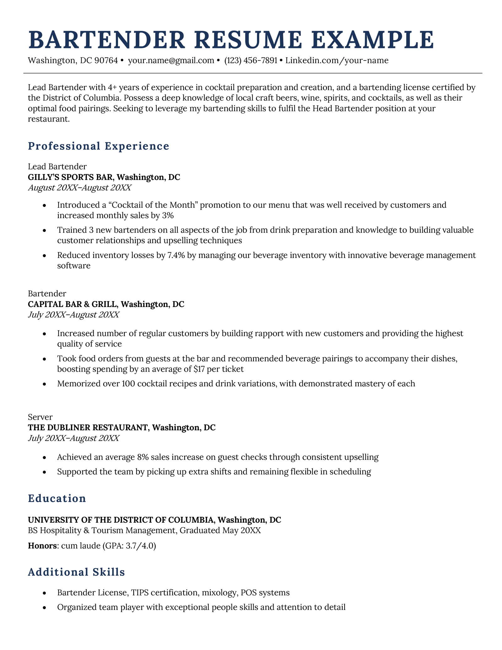 Top Resume Objective Examples Bartender to Boost Your Job Application