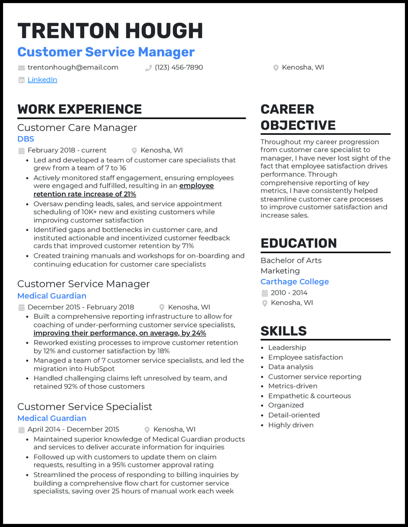 Top Resume Objective Examples Customer Service Manager for a Winning Application