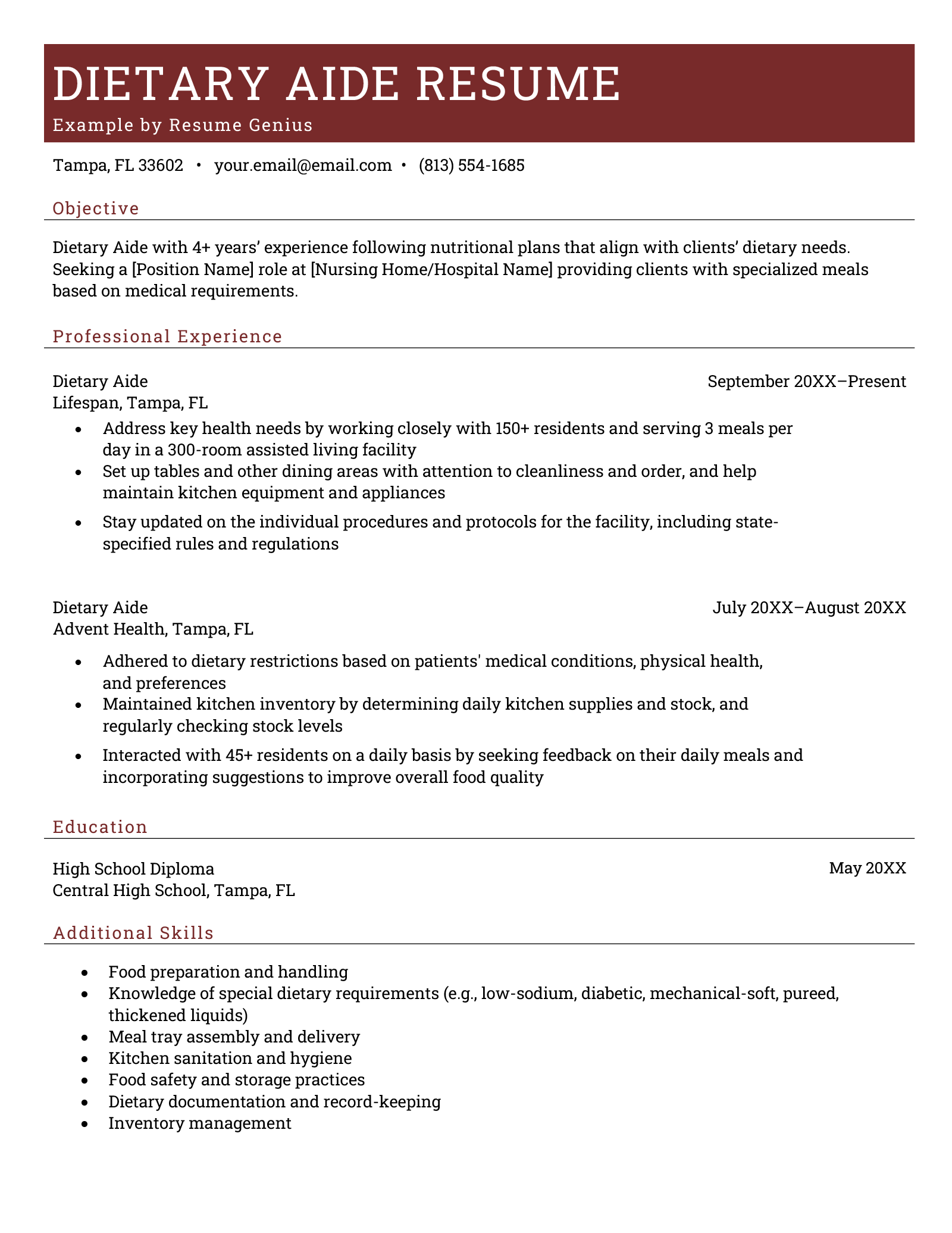 Top Resume Objective Examples Dietary Aide to Enhance Your Job Application