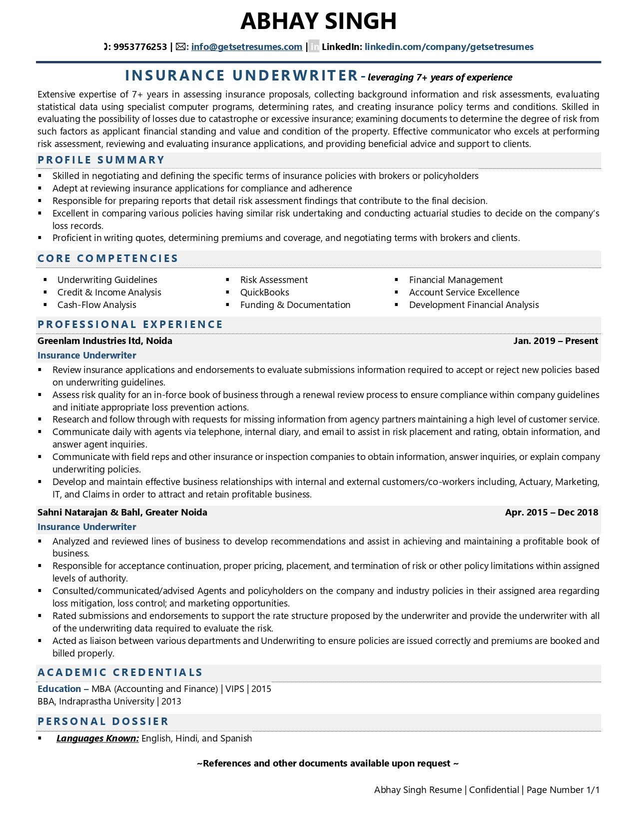Top Resume Objective Examples Insurance Underwriting to Land Your Next Job