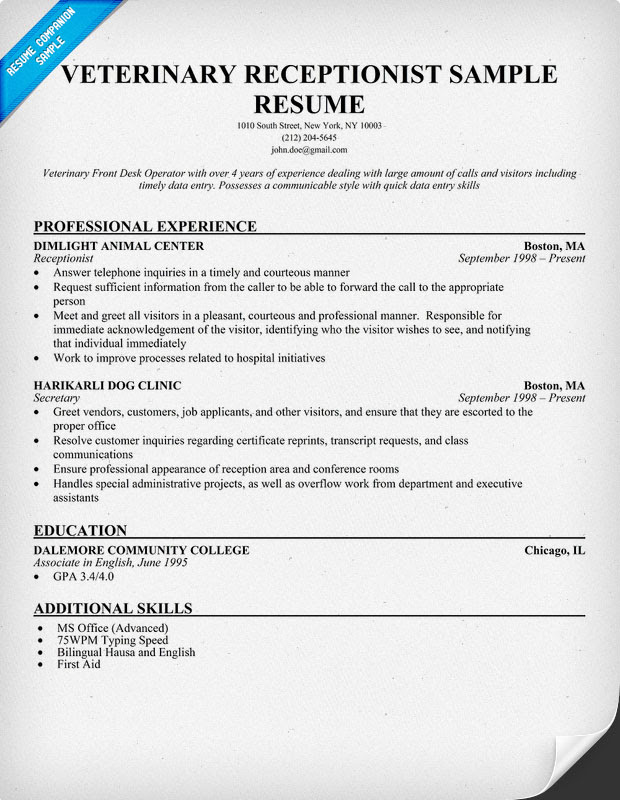 Top Resume Objective Examples Veterinary Receptionist to Enhance Your Job Application